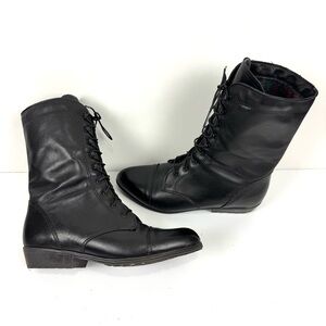 VTG Santana Canada Black Leather Lace Up Combat Boots Womens 7-7.5 Witchy Gothic